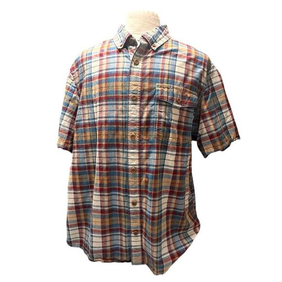 Duluth Trading Untucked Short Sleeve Blue and Red Check Relaxed Fit Shirt XL - Picture 3 of 9